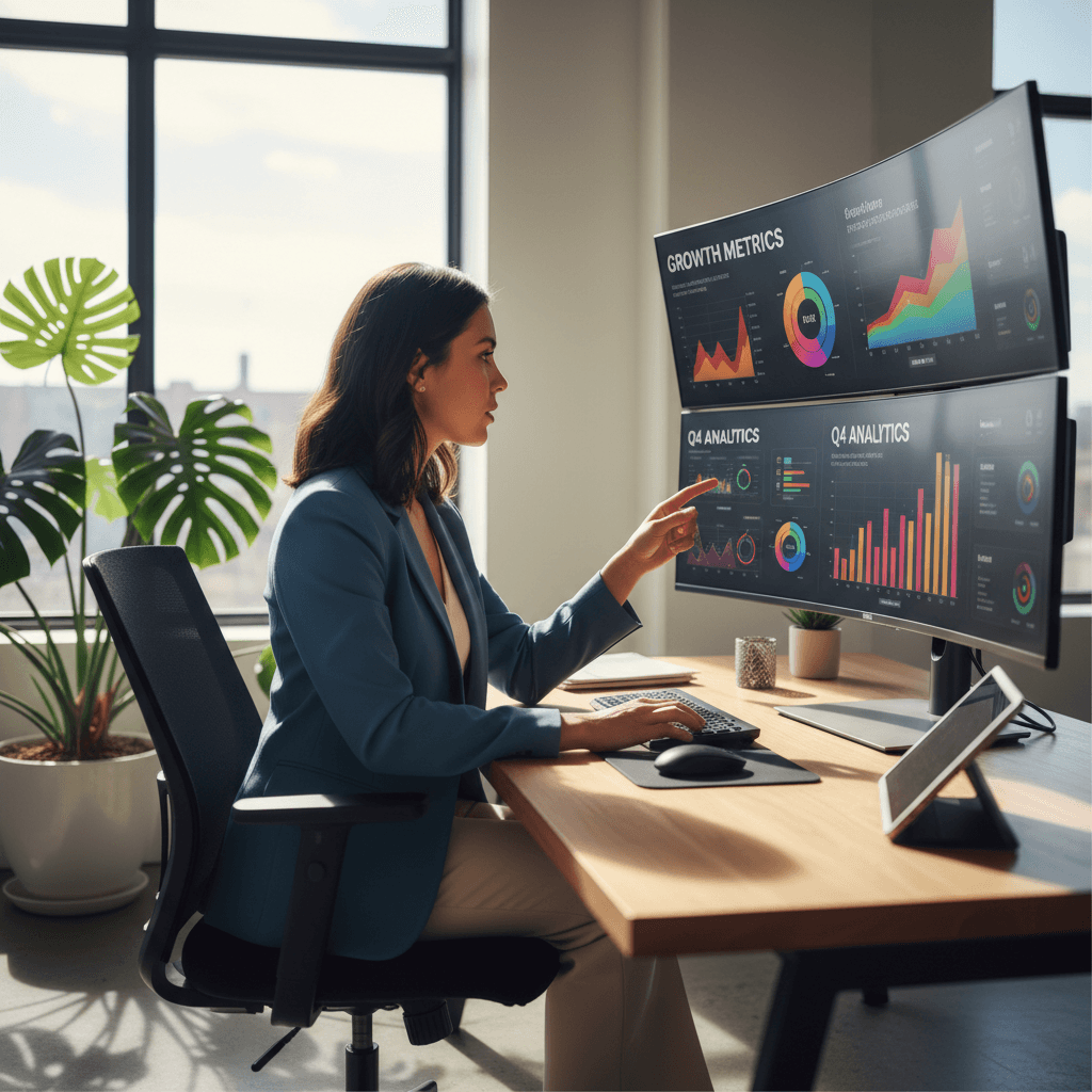 Business professional analyzing IT and marketing metrics